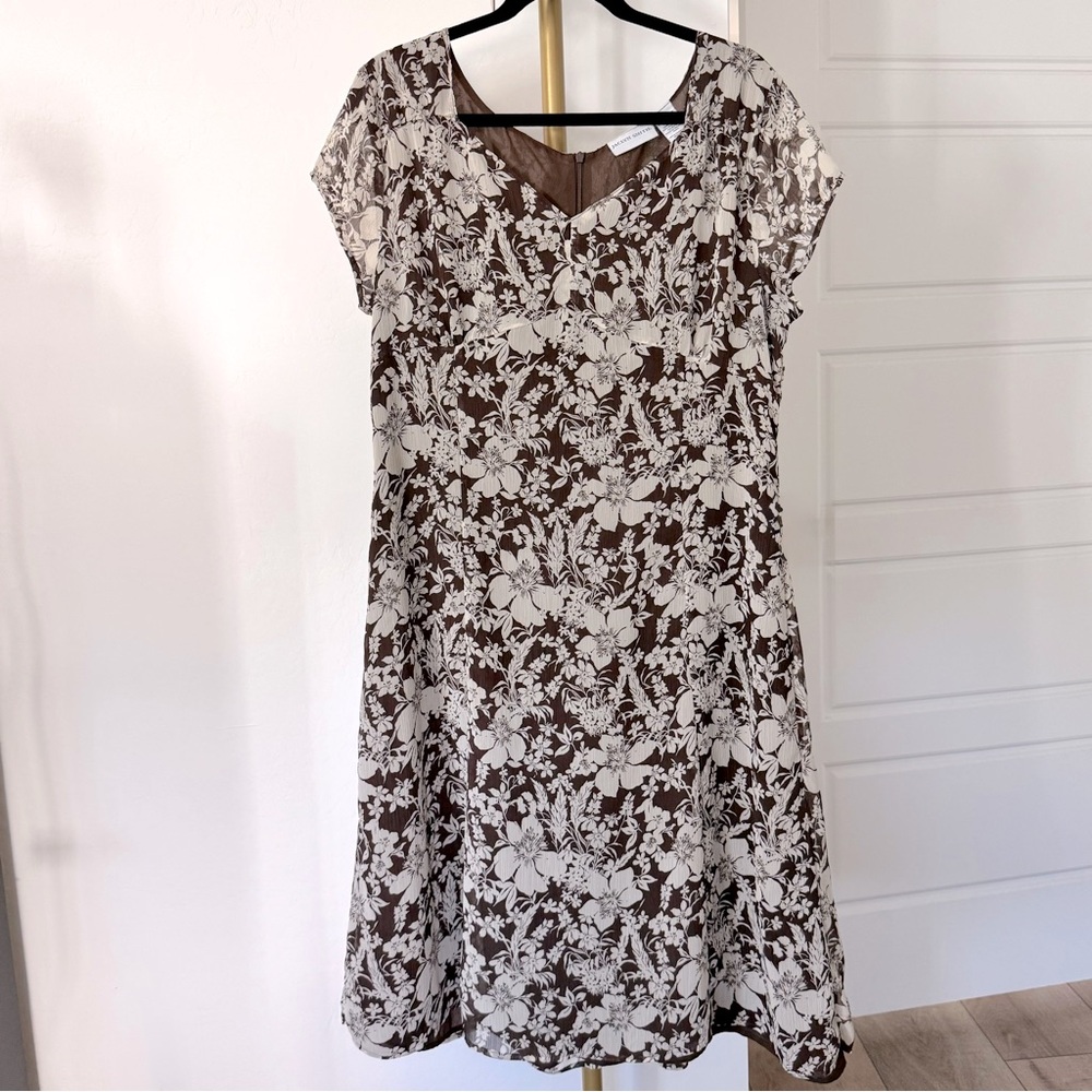 Vintage Y2K Floral Babydoll Flowy Brown Short Sleeve Dress 18 Boho Dark Romantic